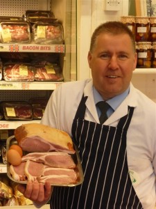 Paul Gurney of Gurney Butchers with ingredients for a good breakfast